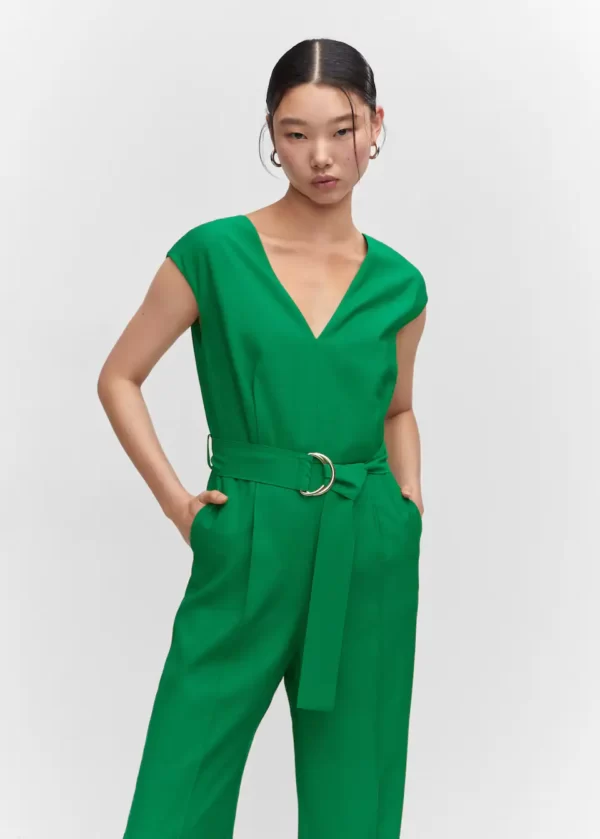 V-neck jumpsuit with belt